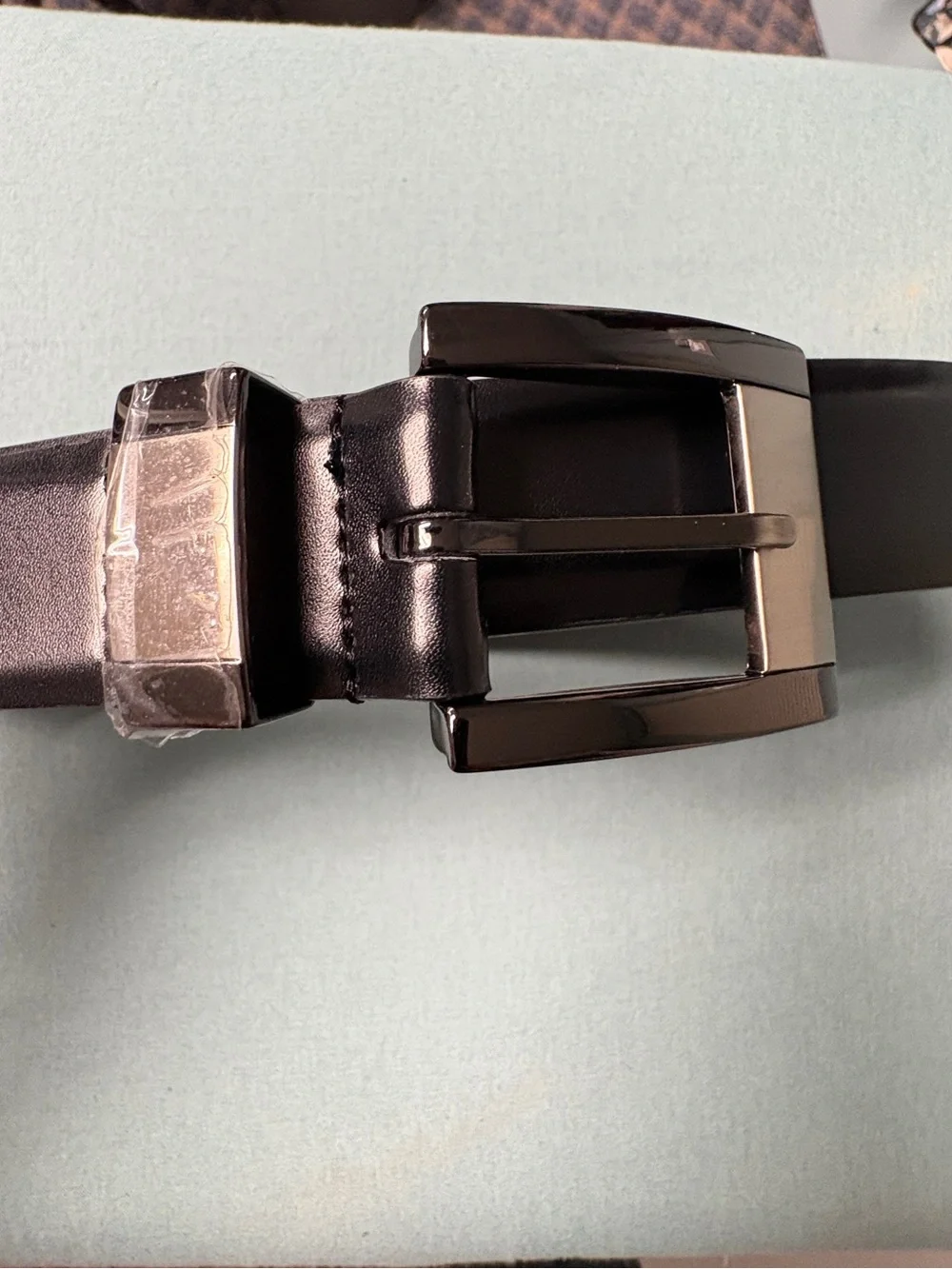 NWOT Men's Black Leather Dress Belt w/ Polished Buckle: 1.25in / 40in: L/XL